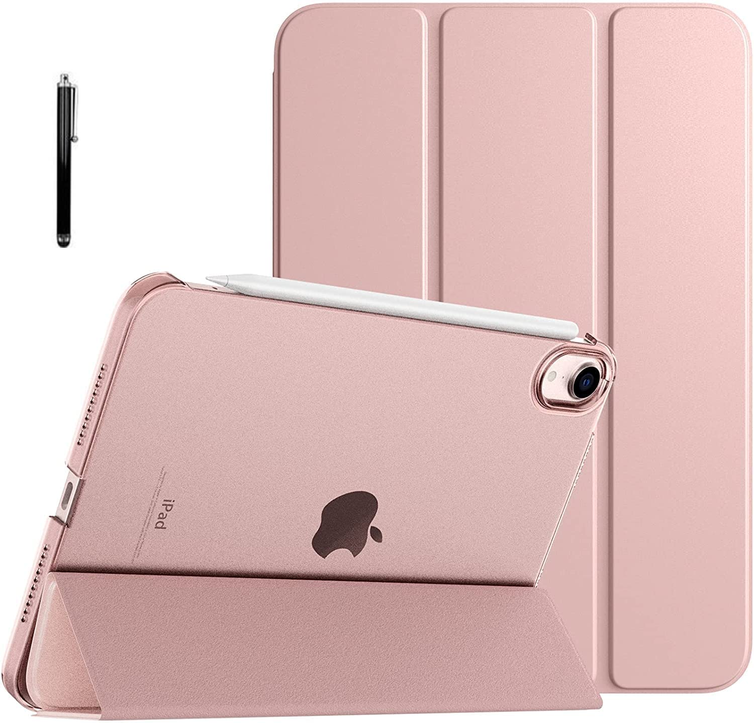 ProElite Cover Case for Apple iPad mini 6/Mini 7 8.3 inch Case, Smart Flip Case Cover for Apple iPad mini 6/Mini 7 8.3 inch Translucent Back, Rose Gold with Stylus Pen