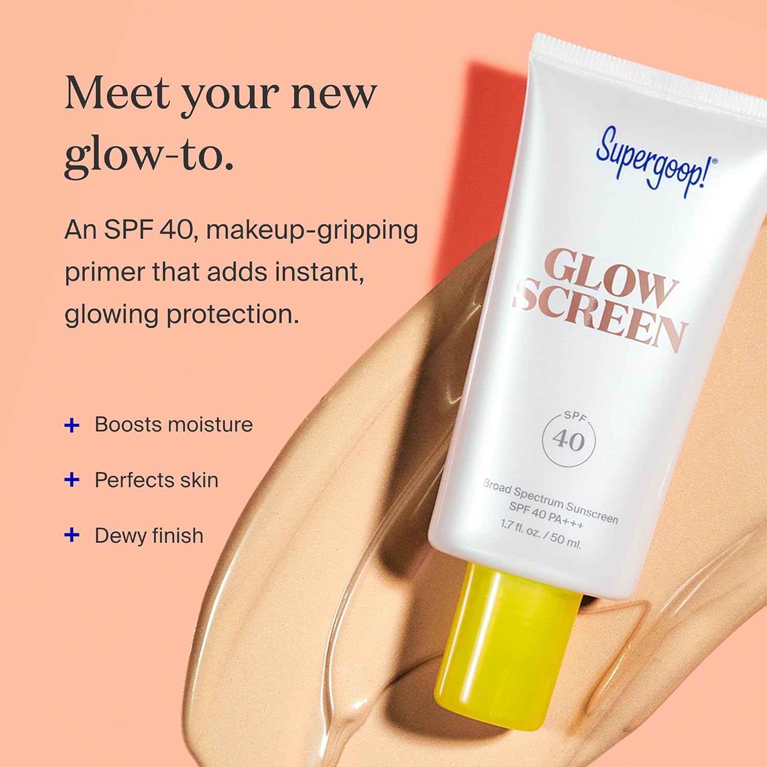 Supergoop! Glowscreen SPF 40 PA+++, 1.7 fl oz - Primer + Broad Spectrum Sunscreen with Blue-Light Protection - Adds Instant Glow & Hydration - Contains Hyaluronic Acid, Vitamin B5 & Niacinamide : Beauty & Personal Care