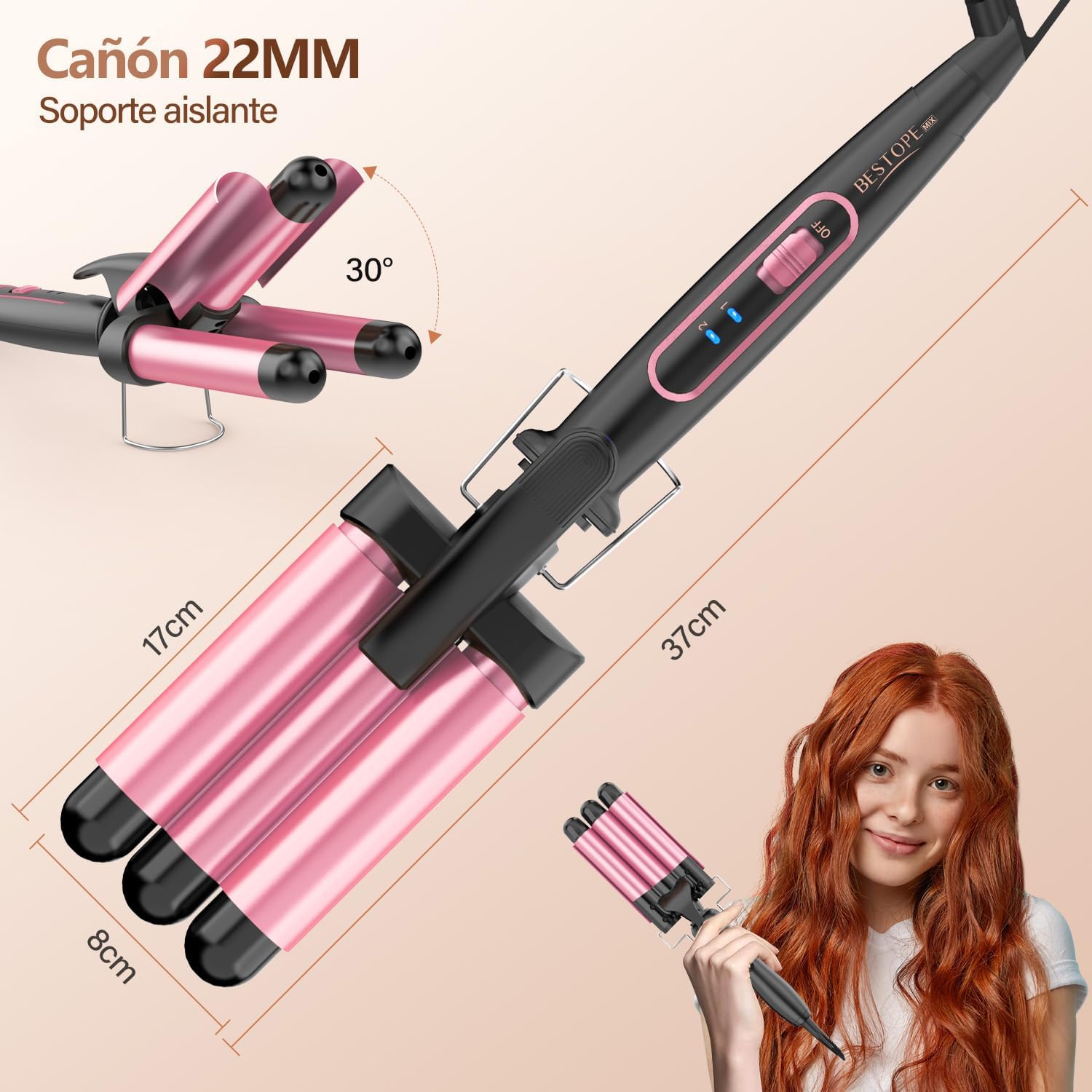 Rizador Pelo Ondas Plancha Ondas - BESTOPE MIX Rizador de Pelo 3 Barriles 22mm Ondulador de Cerámica Calentamiento Rápido 150°C/210°C plancha rizadora para Pelo Largo y Corto