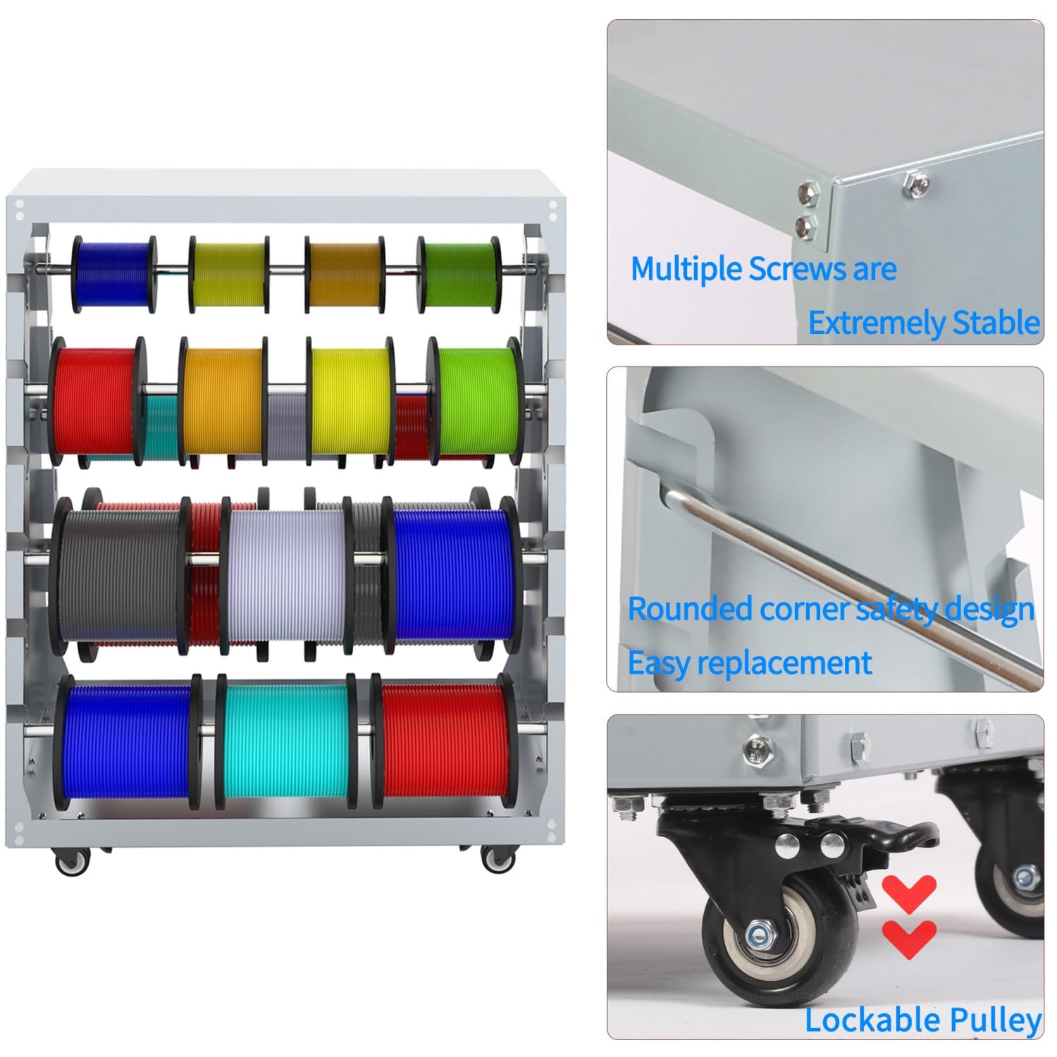 Rack Porta Bobine Per Fili Elettrici, 6 Aste Zincate, Con Ruote, Per Officina E Industria, Capacità 12 Slot