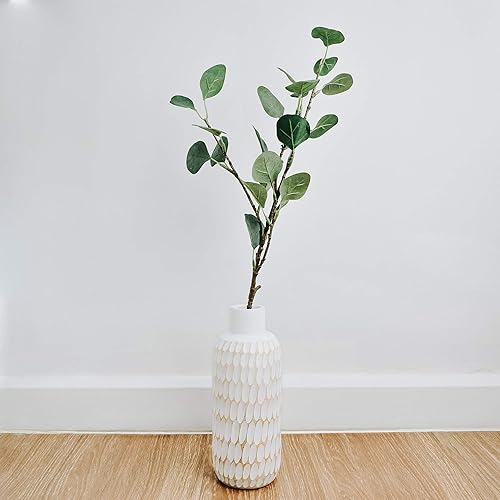 Miniatura 5 de AeraVida Florero de madera de mango teñido blanco de 10 pulgadas, diseño de gotas de lluvia, jarrón de madera de árbol de mango, jarrón de mesa