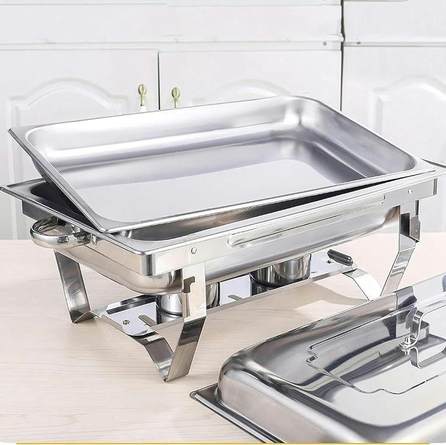 Juego de calentador de buffet de acero inoxidable, calentador de alimentos de 11 litros con tapa abatible, estante de combustible y plato de alimentos para catering y eventos