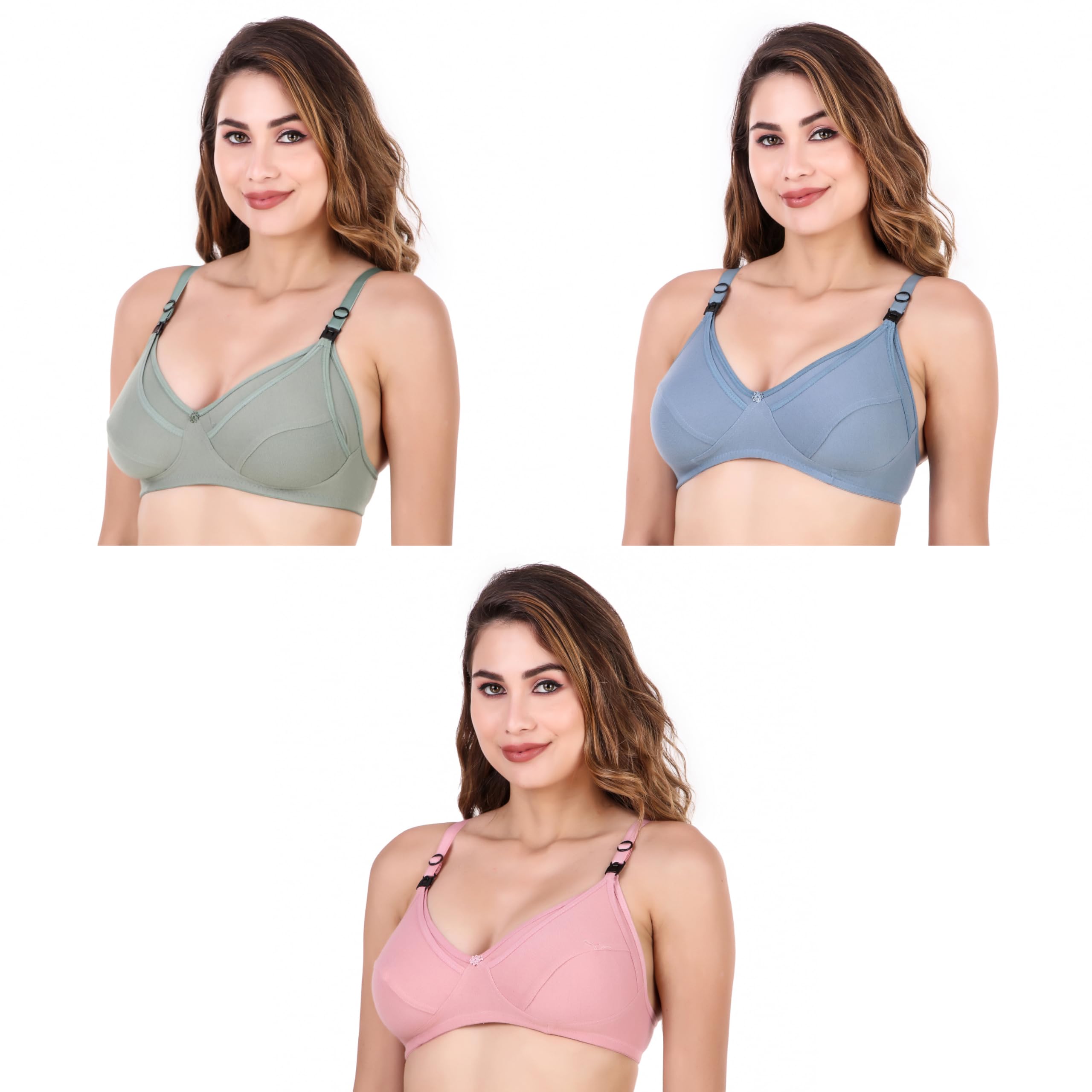 havenhues Women Maternity Feeding Bra | Non-Padded Non-Wired Nursing Bra for Breastfeeding | Cotton Blend Mother Care Bra for New Moms (in, Alpha, 3XL, 38, A, 38, Regular, Standard, Green-Blue-Pink)-picture-30