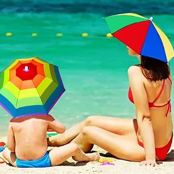 GWAWG 2 PCS Umbrella Hat Head Umbrella Adult Kids with Elastic Band Rainbow Watermelon Pattern for Outdoor Fishing Golf Activities