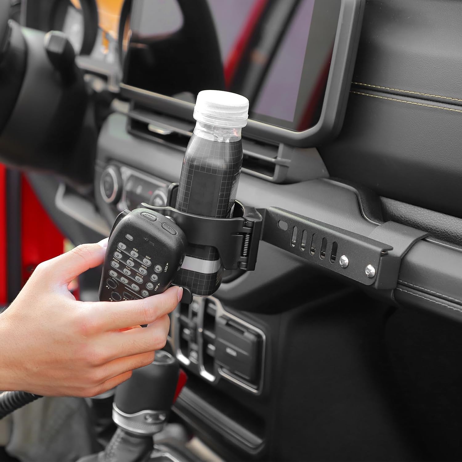 Jimen Passenger Grab Bar Phone Mount Compatible with Jeep Wrangler JL JLU & Jeep Gladiator JT 2024-2025, 3 in 1 Car Cell Phone Drink Cup Holder with CB Mic Mount