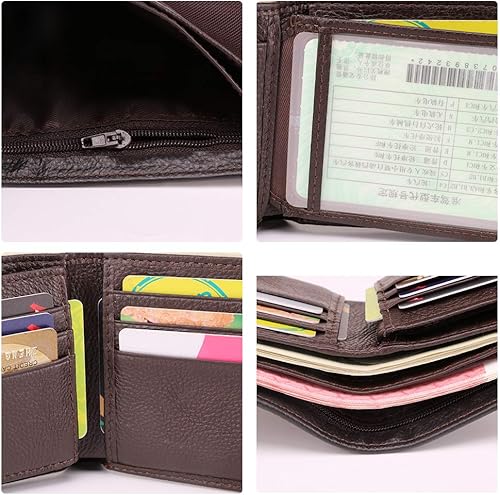 Vista 6 de XIA WEI SI Cartera de cuero genuino para hombre, billetera plegable con bloqueo RFID, delgada, elegante, minimalista, con ventana de identificación