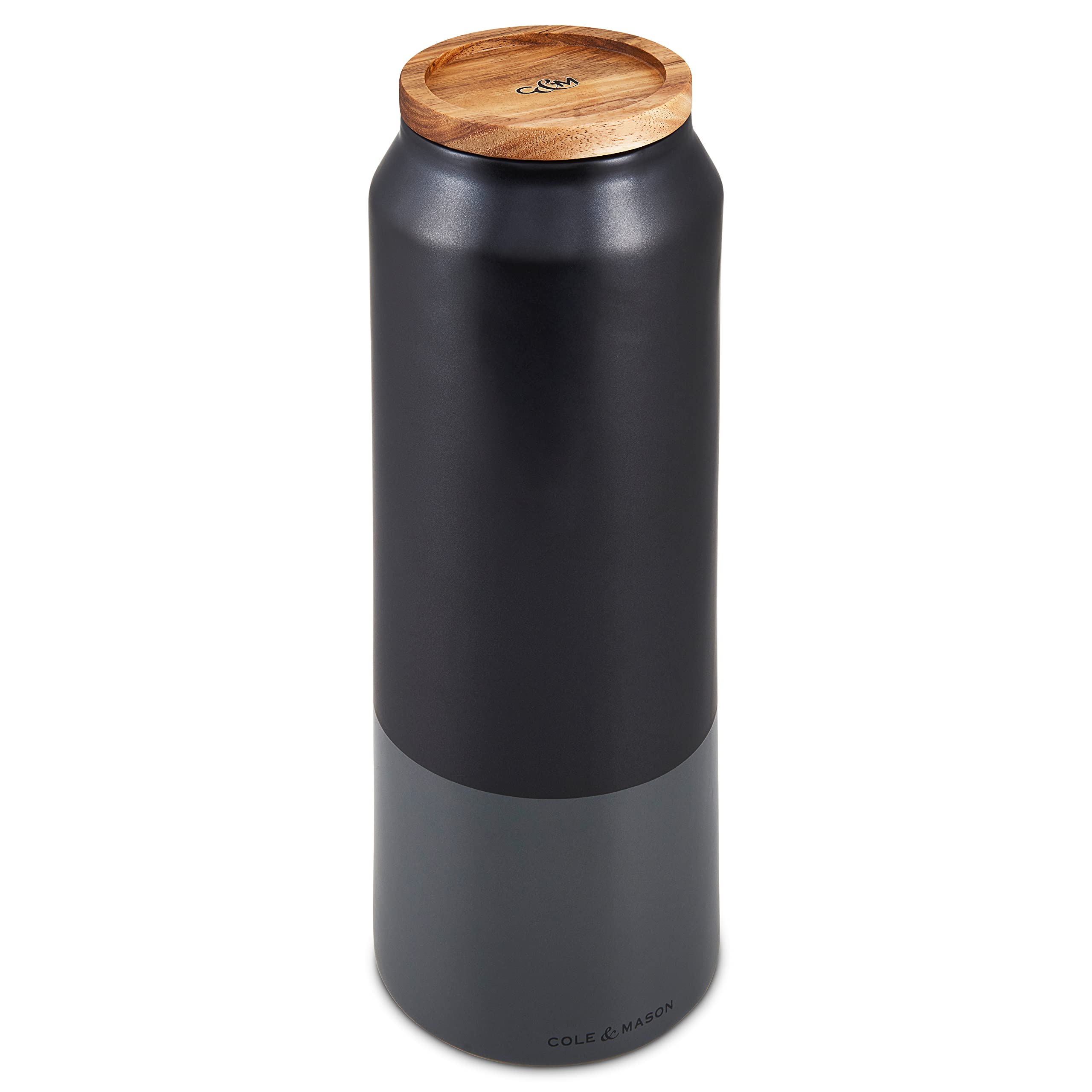 Cole & Mason H822139 Hinxton Vaso per Alimenti Grande, Ceramica, Acacia, Nero, Grigio, 292mm x 110mm, Barattolo Organizer Cucina con Coperchio Ermetico in Acacia