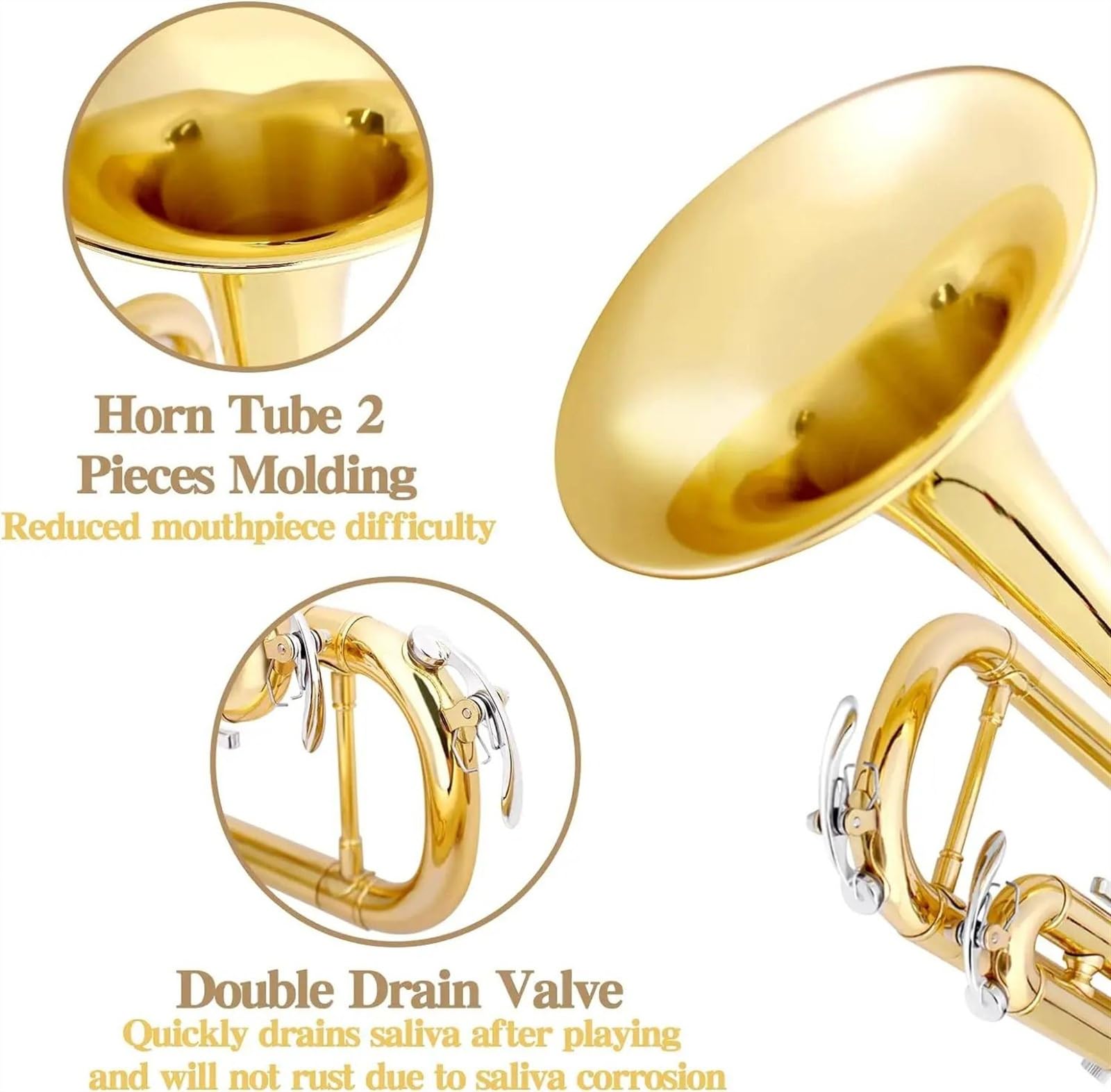 Standard Trompeten Bb-Trompete Blechblasinstrument Standard-Blechtrompetenset Für Schüler Anfänger Professionelle Trompete Gold/Silber Mit Box(Gold)