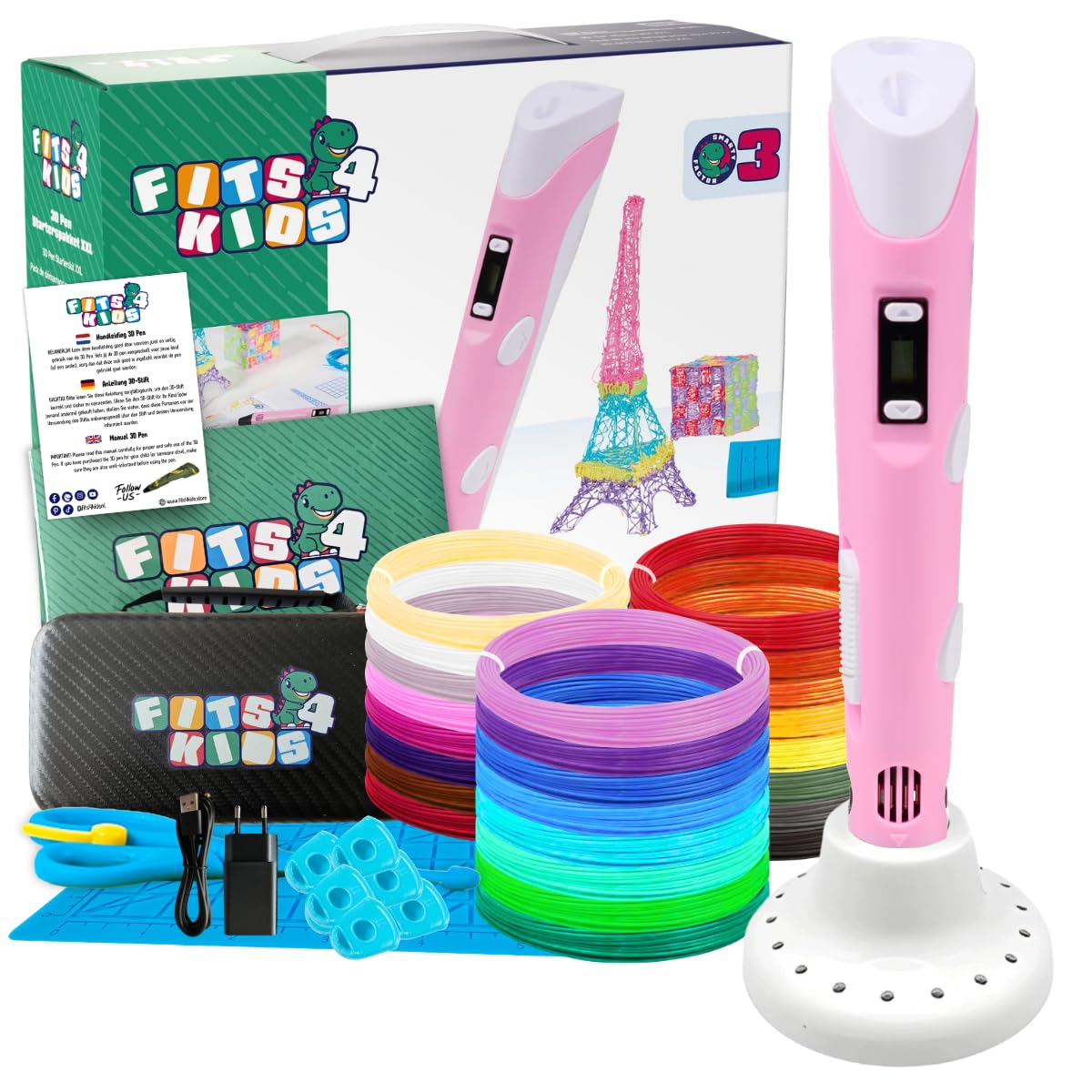 3D Drucker Stift Starterset Geschenke Für Kinder XXL, Mit 140m PLA Filament 1,75 mm Und Zubehör (Rosa)