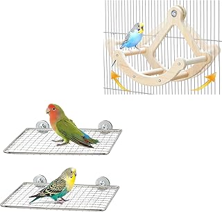 ​​Jevnd 2pcs Bird Perch Toys Set - Stainless Steel & Wooden Exercise Wheel, Interactive Rocking Parakeet Perches, Open-Grid Easy Clean Puzzle Toy for Cockatiel, Conure, Budgie, Quaker