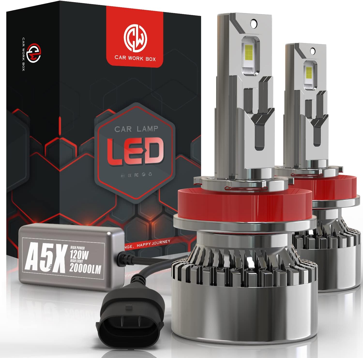 H11 LED Headlight Bulbs w/Canbus, Car Work Box 20000LM 120W 6000K Extremely Bright H8 H9 Conversion Kit Adjustable Beam
