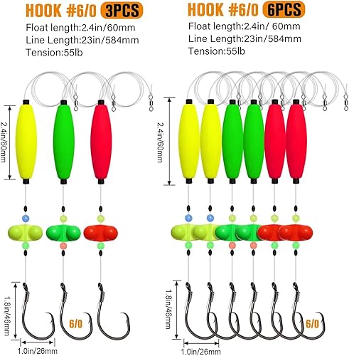 Vista 27 de Dovesun Catfish Rigs Santee Rig Catfish Float Rigs Circle Hooks 5/0 6/0 8/0 Catfishing Tackle 3pcs/6pcs Flotador de puros 8/0 gancho * 6 piezas