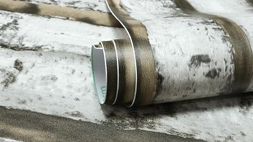 Miniatura 9 de Papel tapiz autoadhesivo para despegar y pegar, diseño de corteza de simulación negroblanco, papel tapiz autoadhesivo impermeable y a prueba de