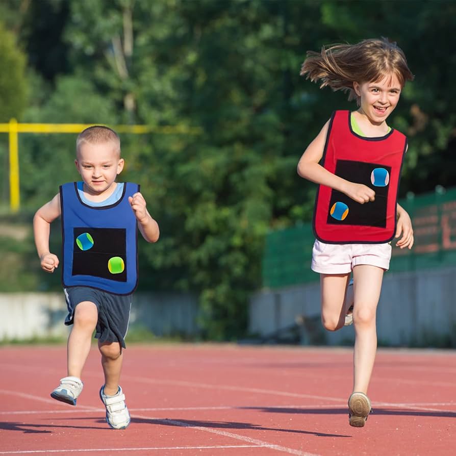 2Pcs Kids Dodgeball Tag Sticky Vests With 10 Sport Balls For