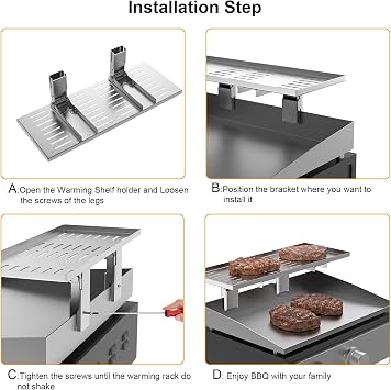 Universal Grill Foldable Warming Rack/Shelf for Blackstone 17'' 22'' 28'' 36'', Pit Boss,Camp Chef and Most Flat Top/Table Top Griddle Grill,Stainless Steel BBQ Shelf Replacement Parts,1 Pack