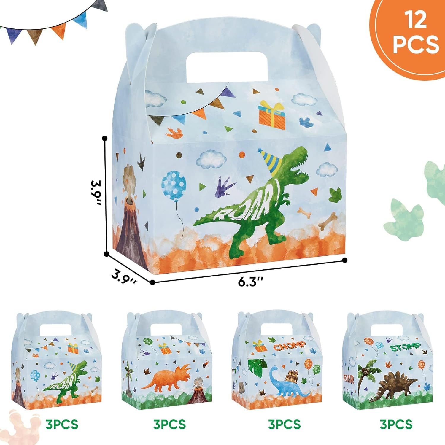 WERNNSAI 12 Pack Dinosaur Party Boxes - Dinosaur Birthday Decorations Dinosaur Party Favor Boxes for Kids Boys Girls Watercolor Candy Gift Box for Dino Theme Birthday Baby Shower Supplies - Image 2