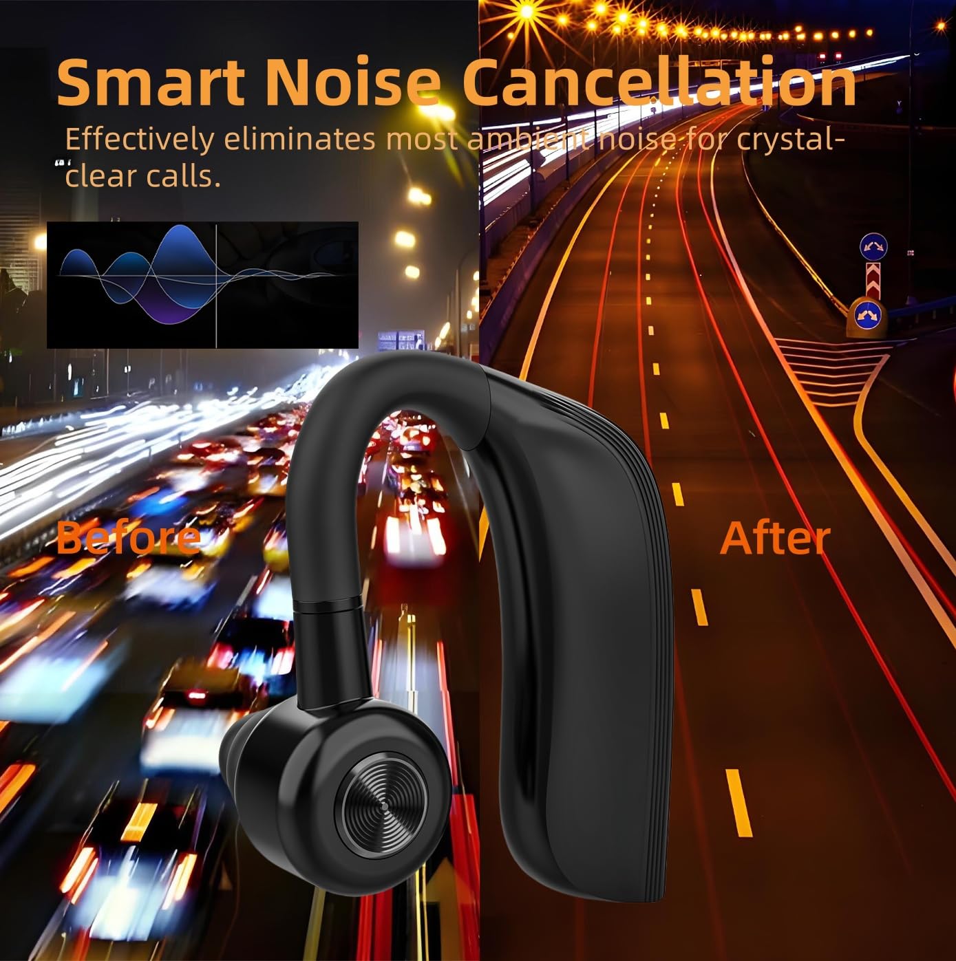 Cuffie Bluetooth 5.4, Auricolare Mani Libere con 22 Ore di Autonomia, Microfono con Cancellazione Rumore, IPX4, Auricolare Bluetooth Singolo per Ufficio, Lavoro, Guida e Sport