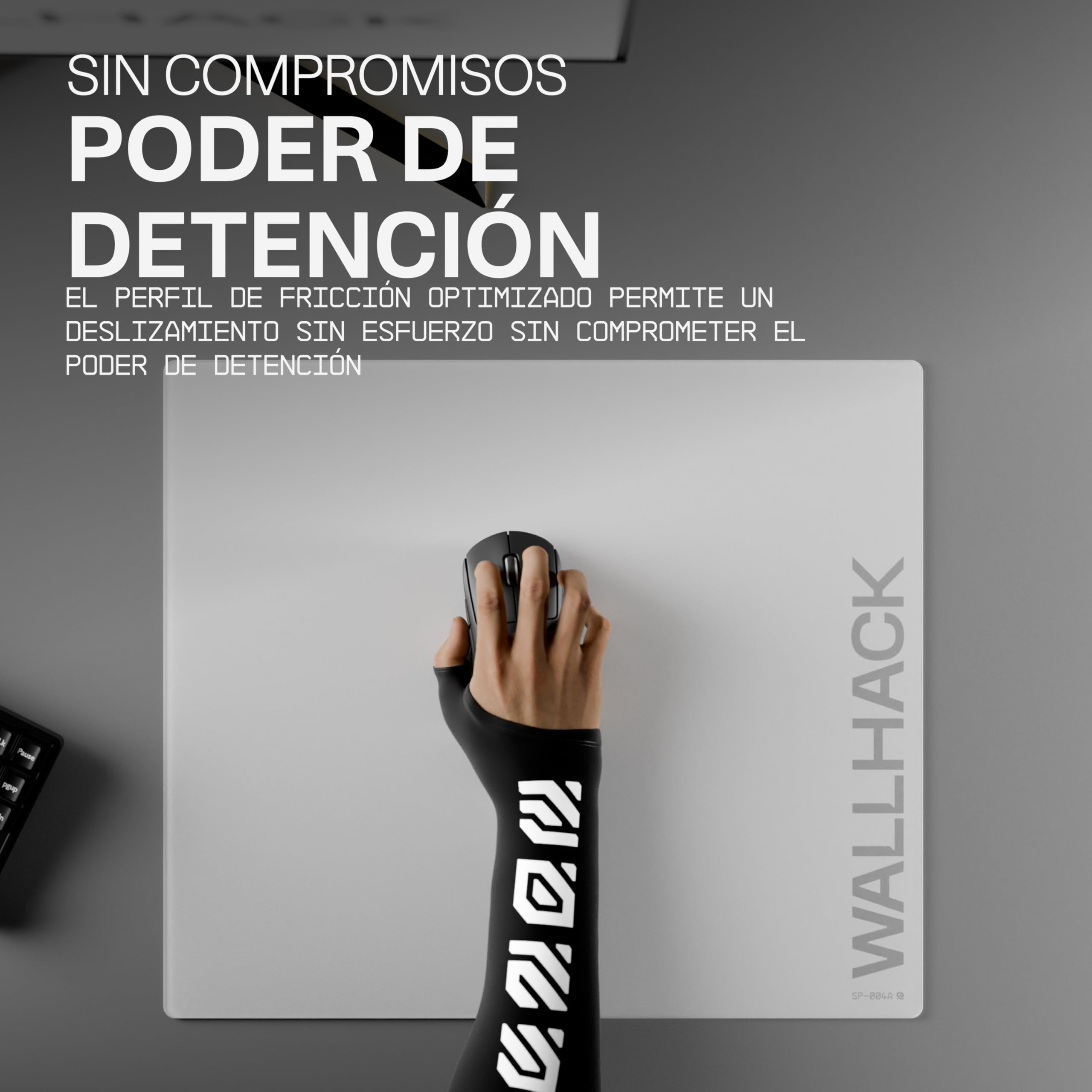Wallhack SP-004A Alfombrilla de Vidrio para Gaming – Superficie Micrograbada 4.ª Gen, Gran Tamaño para Esports, Deslizamiento Ultra-Rápido con Control, Vidrio Templado, Resistente y Portátil | Blanco