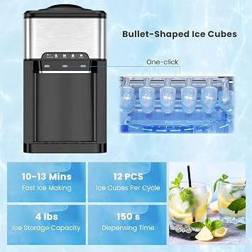 Countertop Water Cooler Dispenser with Ice Maker, 3 in 1 Top-Loading Hot & Cold Water Dispenser 5 Gallon, 48 LBS Daily-Ice, Portable Ice Cube Makers Machine for Home Kitchen Office Bar