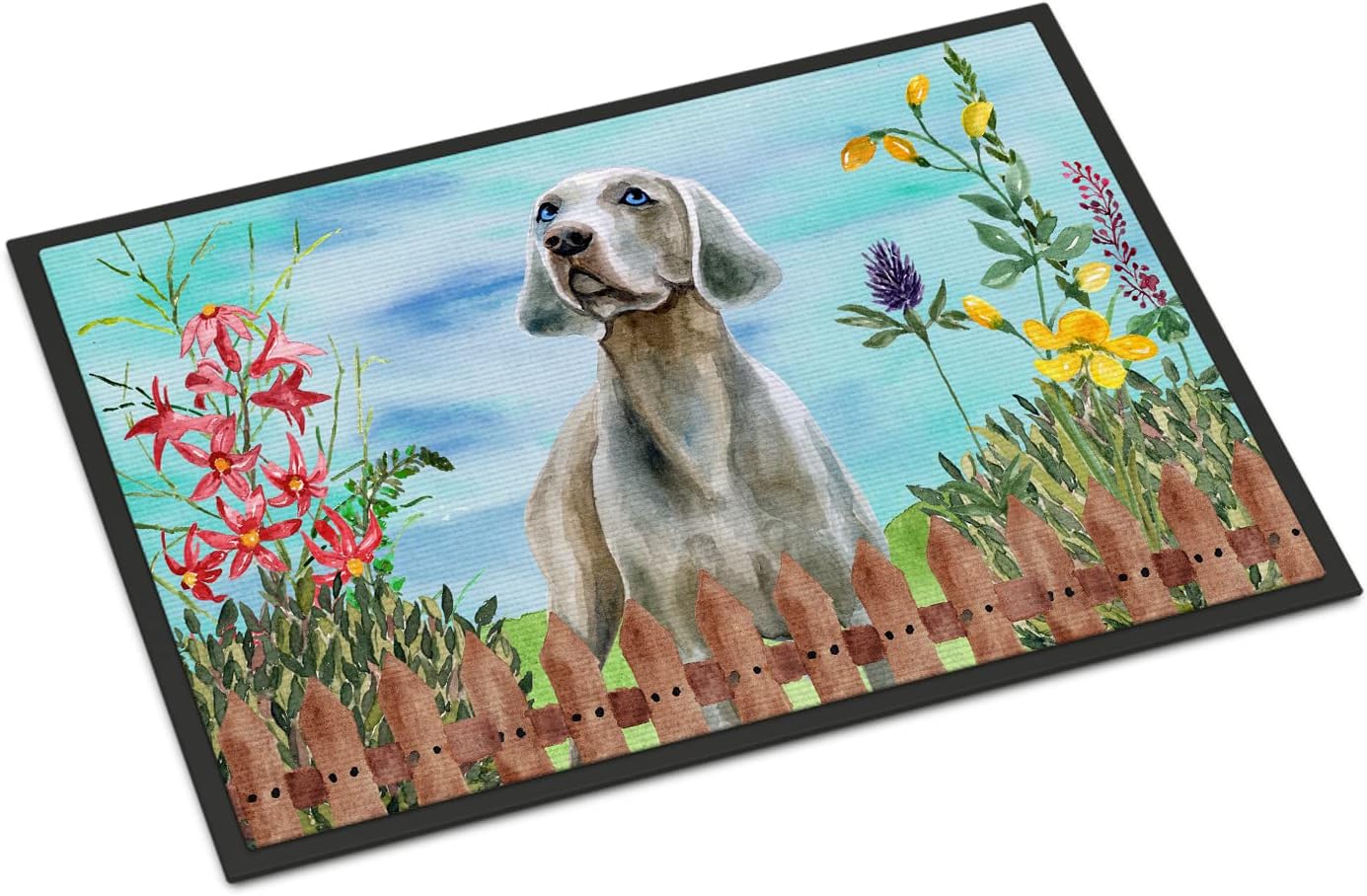 Caroline's Treasures CK1236JMAT Weimaraner Spring Doormat 24x36 Front Door Mat Indoor Outdoor Rugs for Entryway, Non Slip Washable Low Pile, 24H X 36W