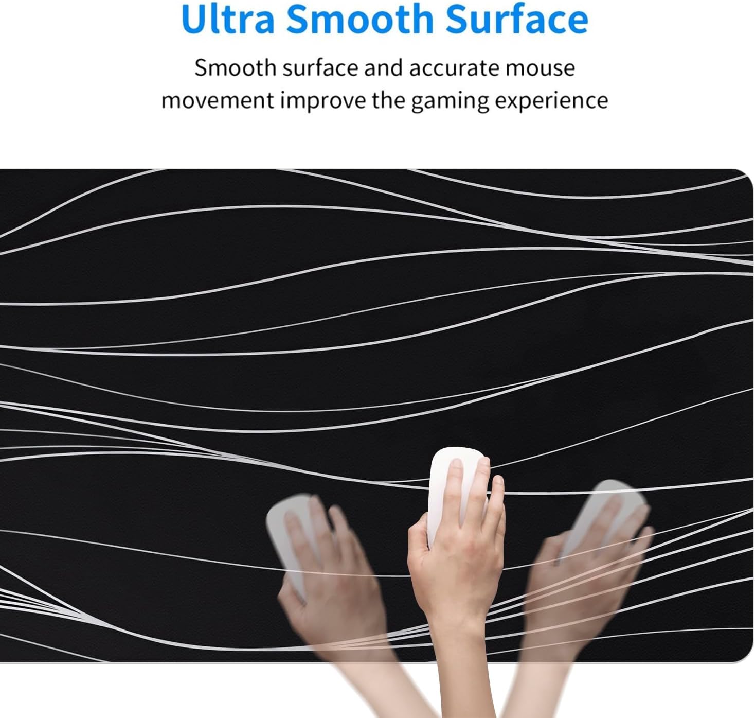 MAYCARI Abstract Lines Art Desk Mat Cool Desk Pad Mouse Pad Large White Wave Patterns Gaming Mousepad XXL Laptop Keyboard Desktop Writing Pad for Girls Students 31.5"X15.7"