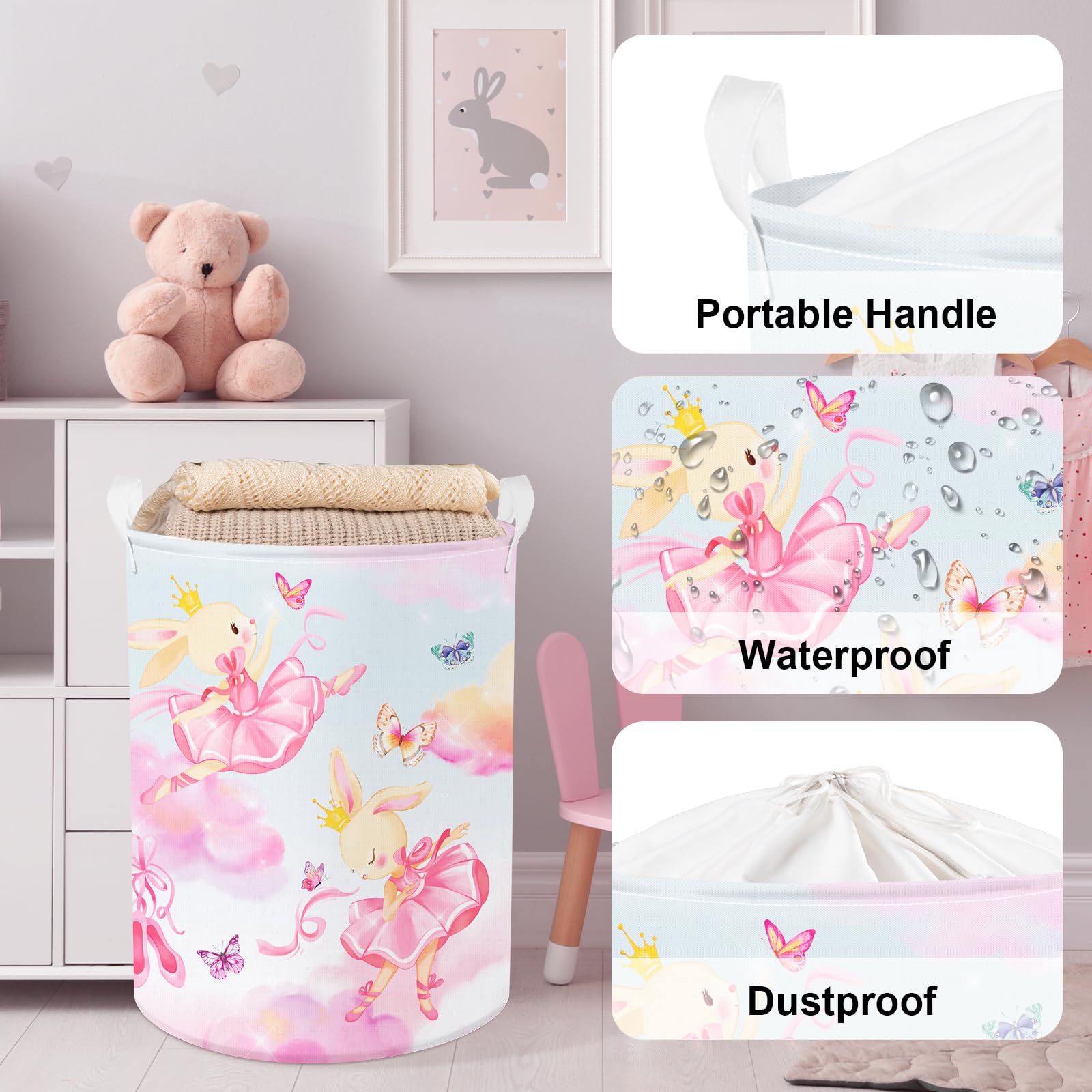 Cesta Porta Biancheria 45L Unicorno Rosa - Impermeabile | Per Cameretta Bambini