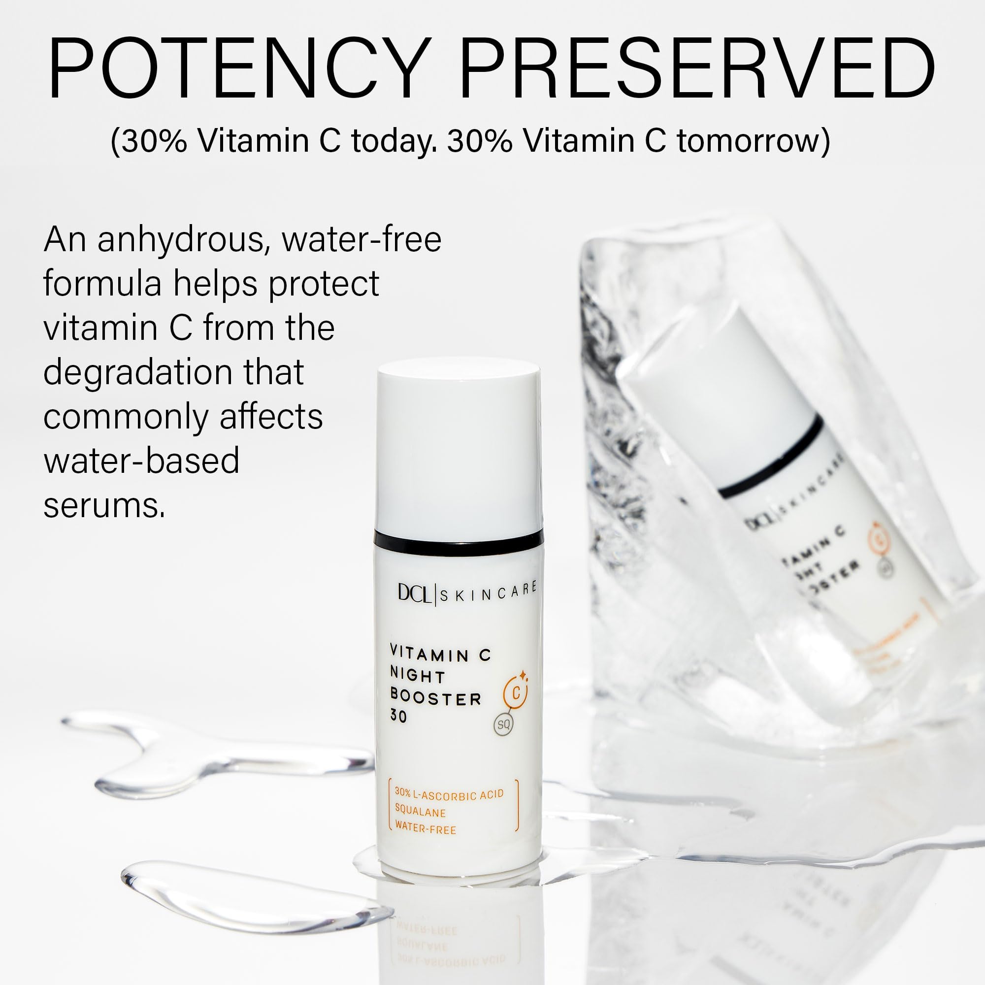 DCL Skincare Vitamin C Night Booster 30, 30% L-Ascorbic Acid for Overnight Collagen Support, 1 fl oz