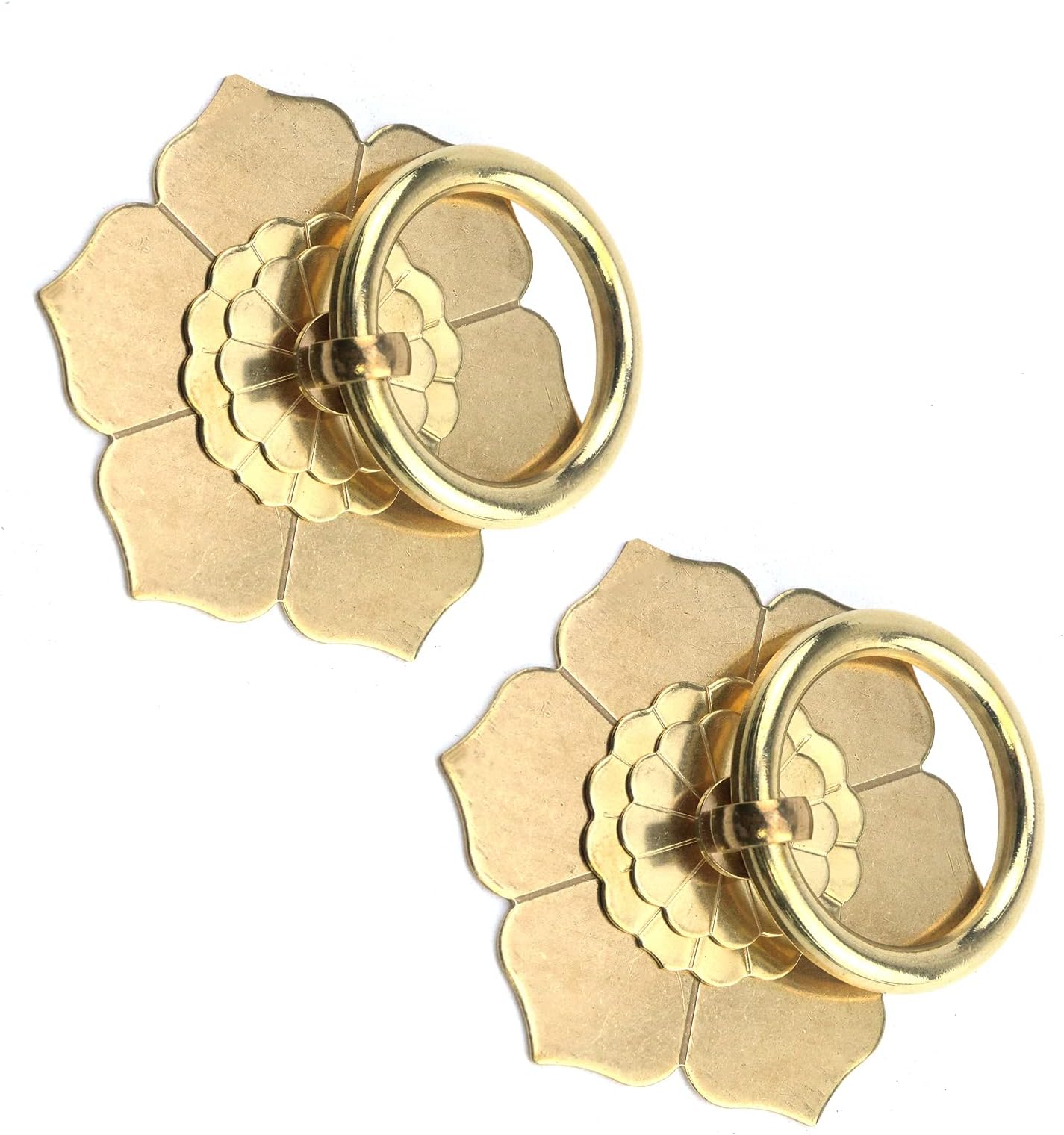 Ring Pulls Vintage Style Gold Flower Shape Dresser Drawer Cabinet Pulls - 2PCS