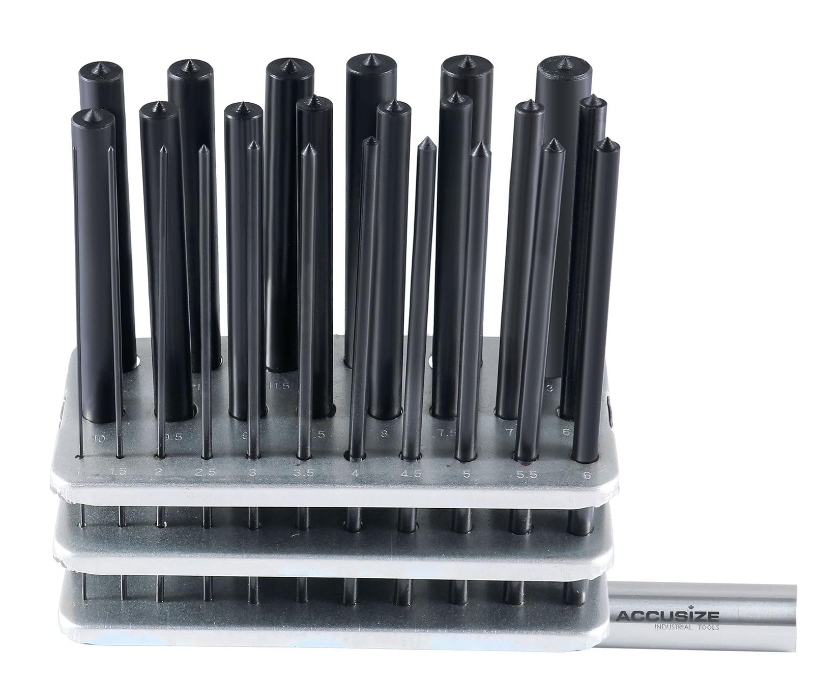 Accusize Industrial Tools 4-7/8" 25pc Transfer Punch Set, 1.0mm - 13.0mm by 0.5mm, 0250-0025