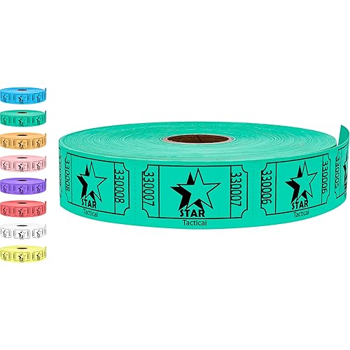 Tacticai 1000 Raffle Tickets, Star, Green (1 of 8 Colors), Single Roll, Ticket for Events, Entry, Class Reward, Fundraiser & Prizes