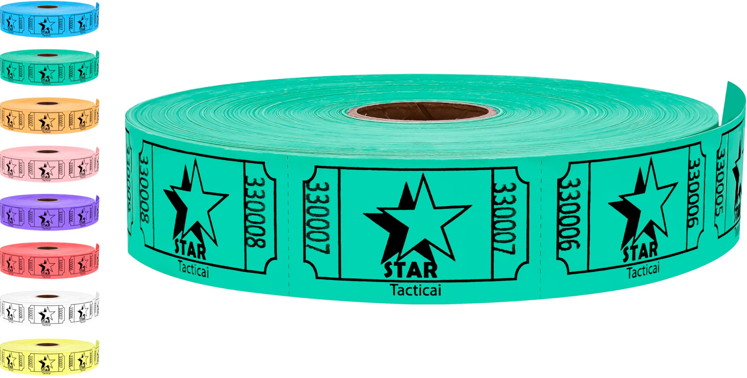 Tacticai 1000 Raffle Tickets, Star, Green (1 of 8 Colors), Single Roll, Ticket for Events, Entry, Class Reward, Fundraiser & Prizes