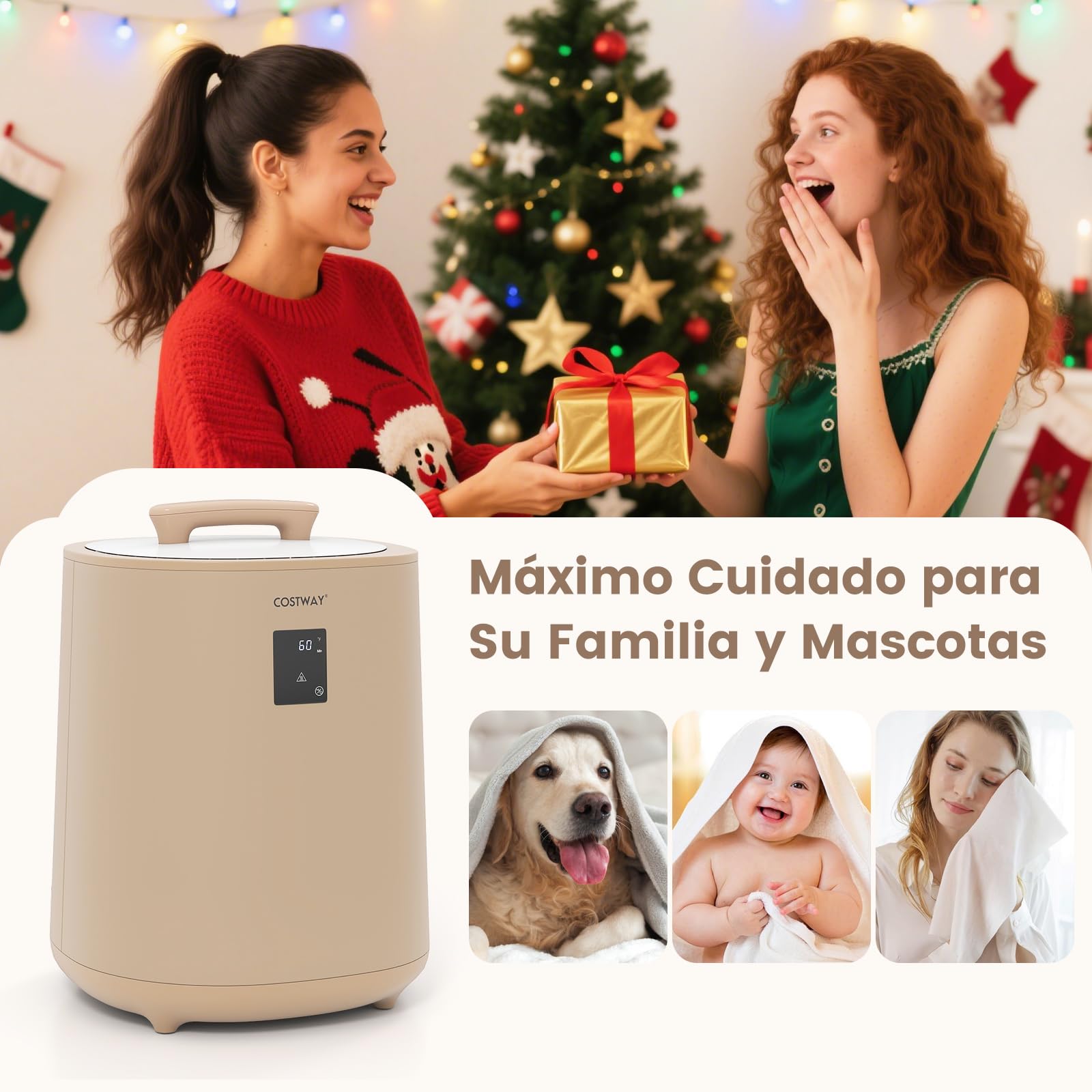 COSTWAY Calentador de Toallas para Baño, Calentador de Mantas Grande de 18 L con Pantalla LED y Apagado Automático, Cubo Portátil para Toallas Calientes, Batas, Mantas (café)