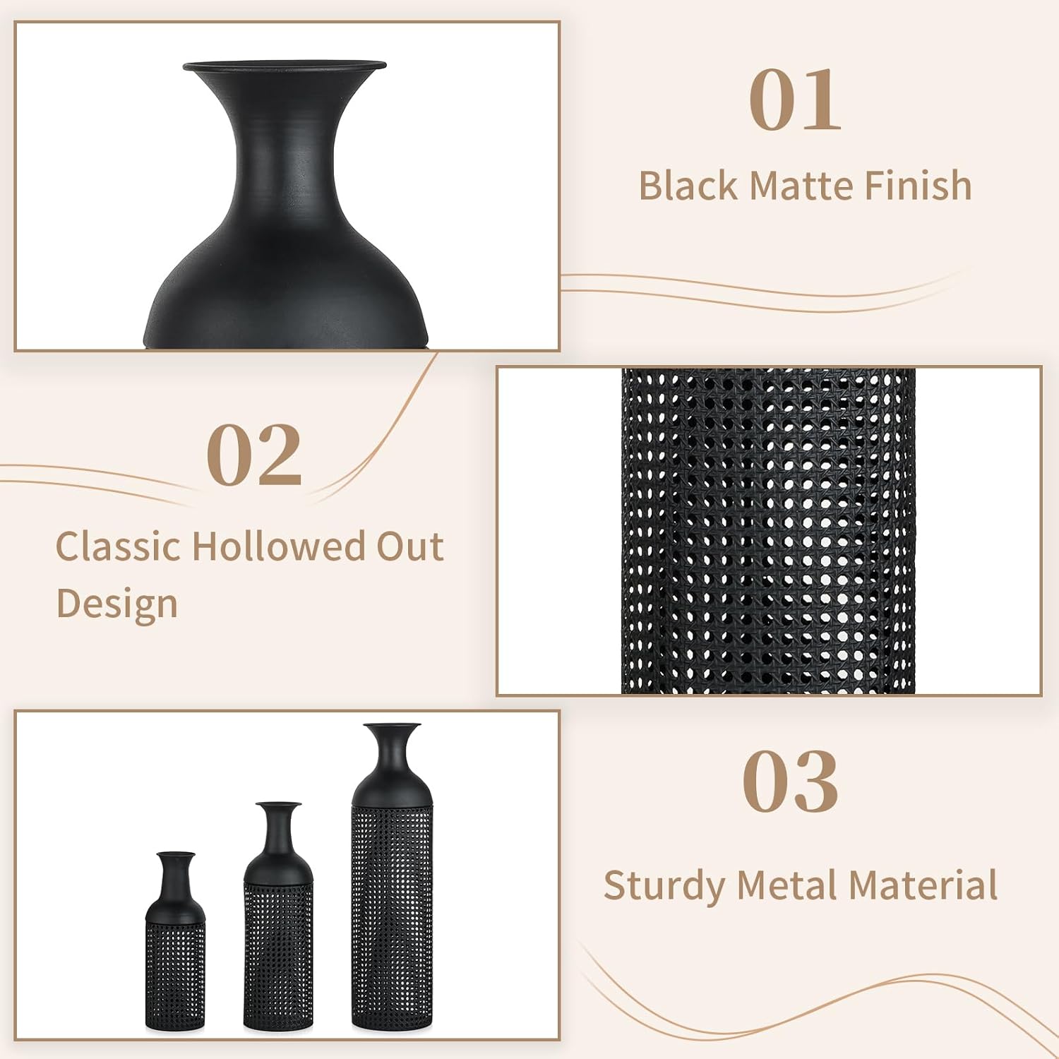 Sziqiqi Black Large Floor Vases: Tall Vases Floor Standing for Living Room 27/20/16in - Metal Tall Floor Vase Set of 3 - Modern Oversized Floor Vase for Bedroom Kitchen Fireplace Corner - Image 5