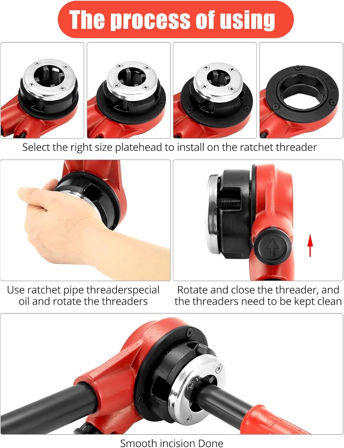 Pipe Threader Ratchet Kit, 7 Dies (3/8” to 2”), Manual Handheld Threading Tool with Ratchet Head, Extension Bars, and Carrying Case for BSPT Pipe Threading