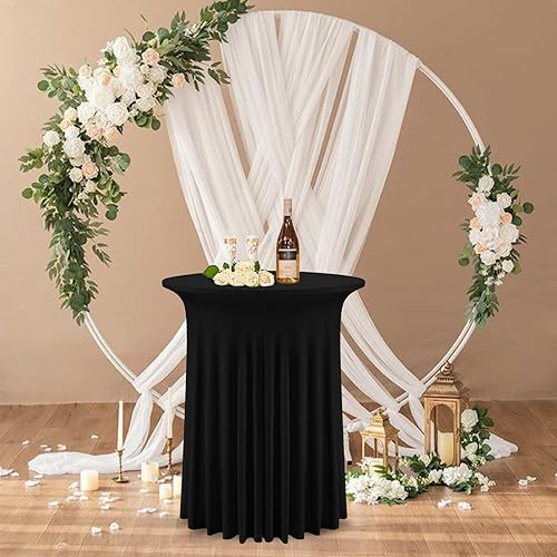 Miniatura 7 de Pesonlook Paquete de 6 faldas redondas para mesa de cóctel mantel de cóctel negro con faldas faldas de mesa de cóctel de 32 x 43 pulgadas vestido de