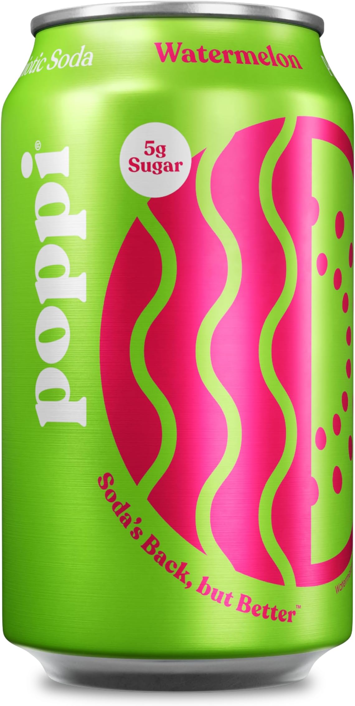 Poppi Sparkling Prebiotic Soda Beverage with Apple Cider Vinegar, Seltzer Water and Fruit Juice, Watermelon Flavor, 12 Fl Oz, 1 Count, Packaging May Vary