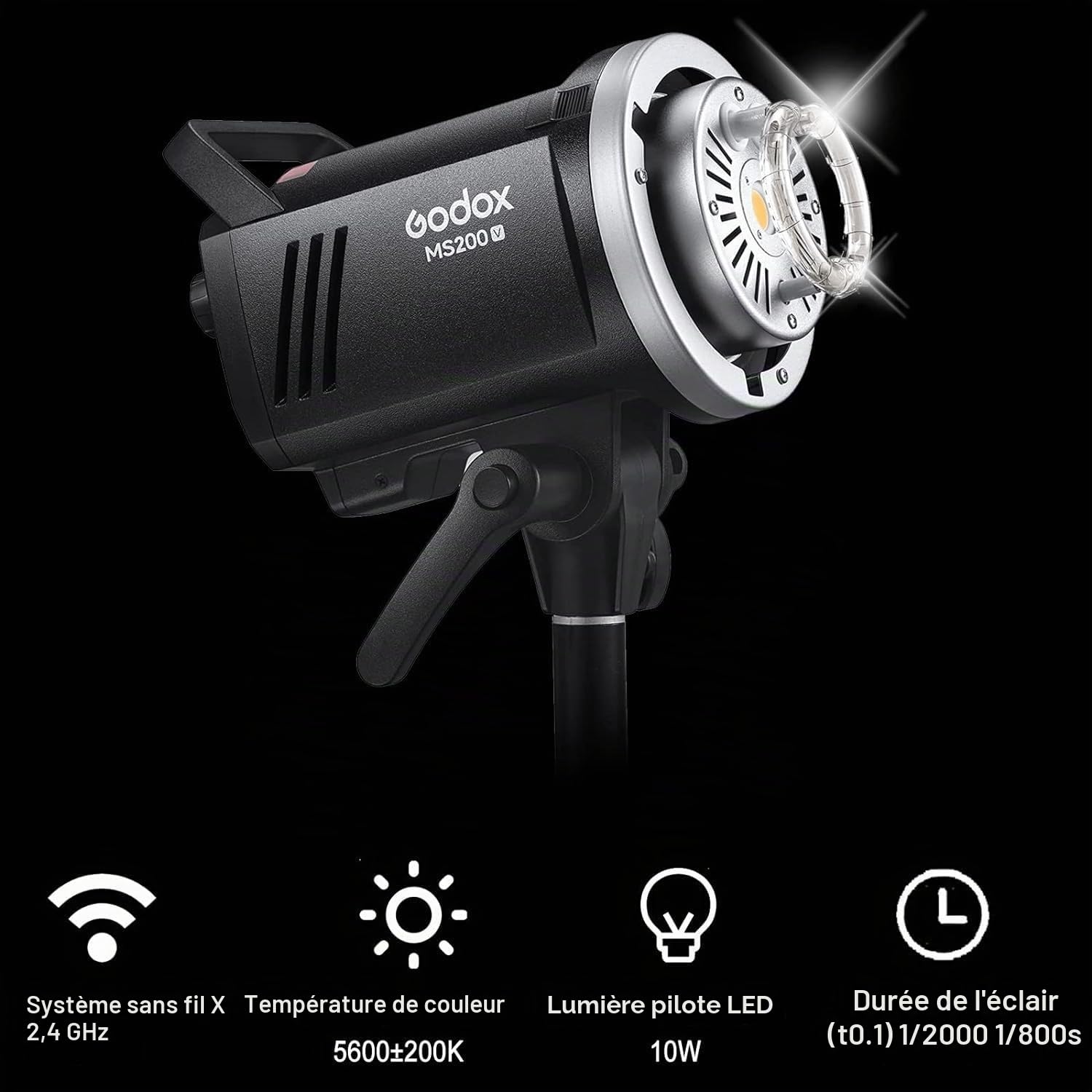 Godox MS300-V Flash de studio 300 W, lumière de réglage LED COD, système X sans fil 2,4 G 5600 K Bowen Mount Monolight avec réflecteur pour photographie de mariage GN58