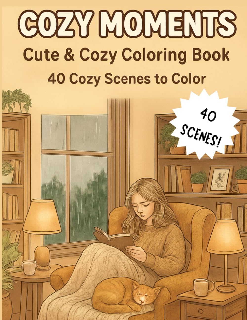 Cozy Moments Coloring Book for Adults: 40 Cute & Cozy Scenes for Relaxation, Stress Relief and Mindful Coloring