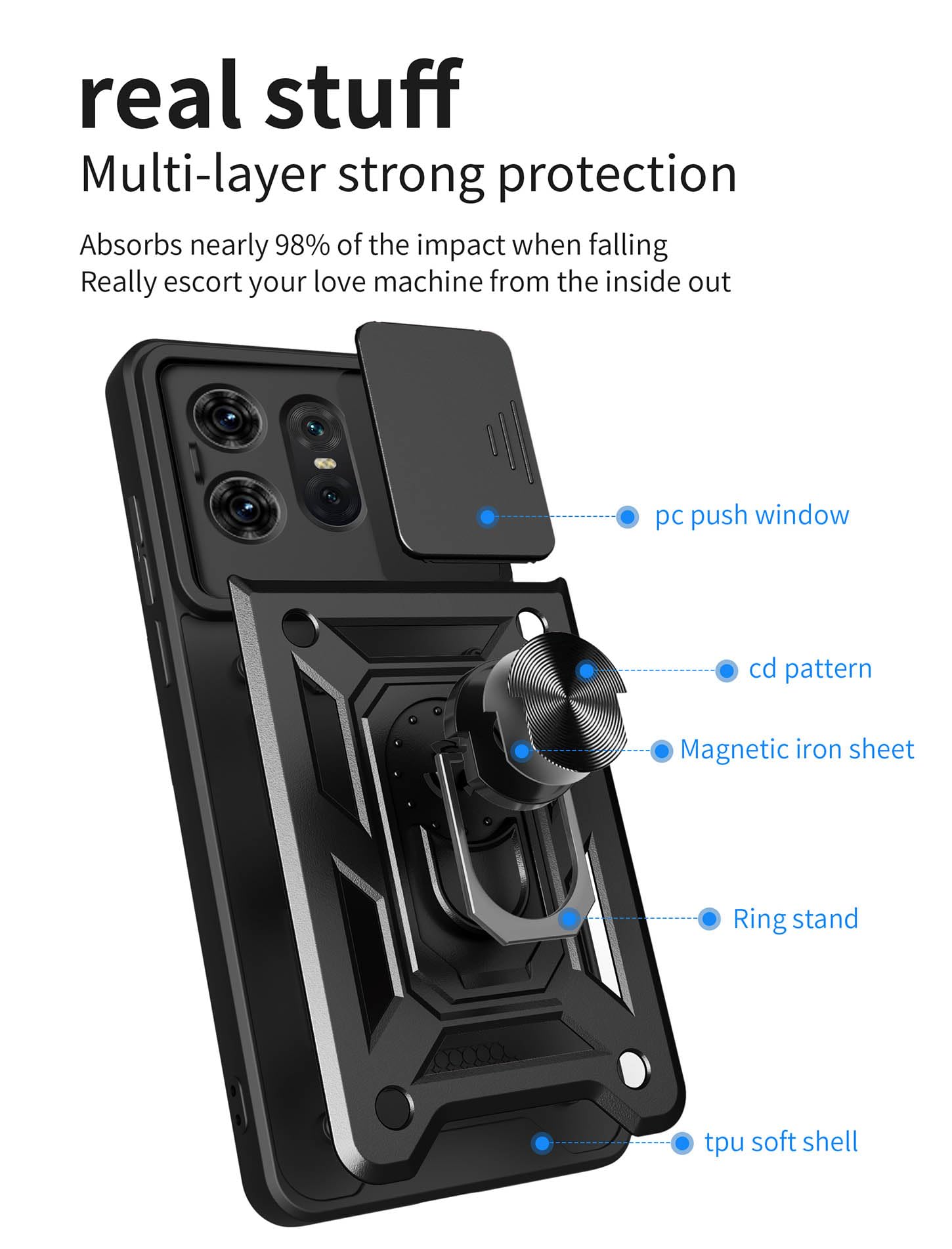 Custodia ILING Per Motorola Edge 50 Pro Con Anello Supporto E Copriobiettivo Scorrevole - Nero - 4