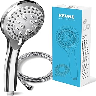 VEHHE Alcachofa Ducha con Manguera 1,5 m, Boquilla de ducha cromo que aumenta la presión Spray con 5 modos Baño de ahorro de agua