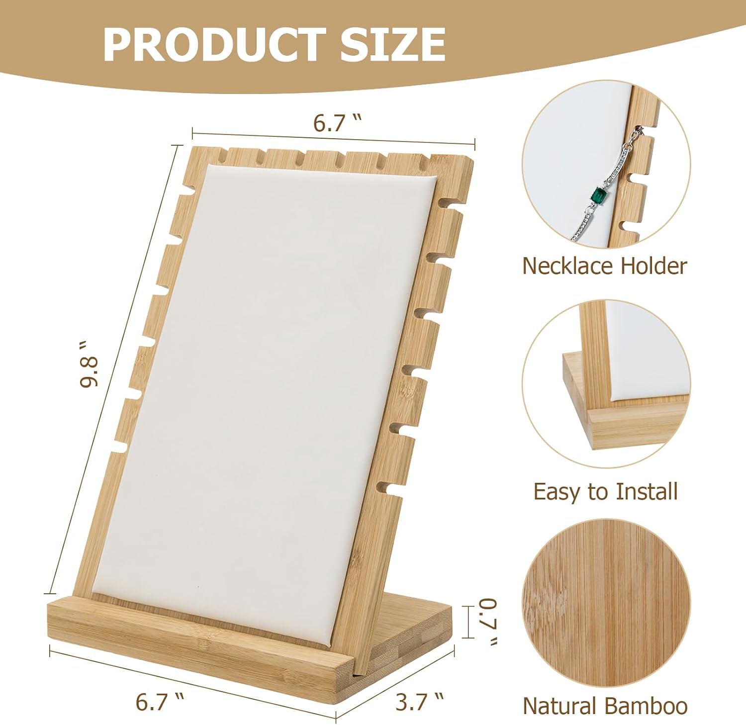 MyGift necklace display standMyGift 2-Pack Bamboo Jewelry Display Stands with PU Panel & Multi-Rung Design – Detachable Bases, Non-Scratch Surface jewelry display for vendors, - Image 8