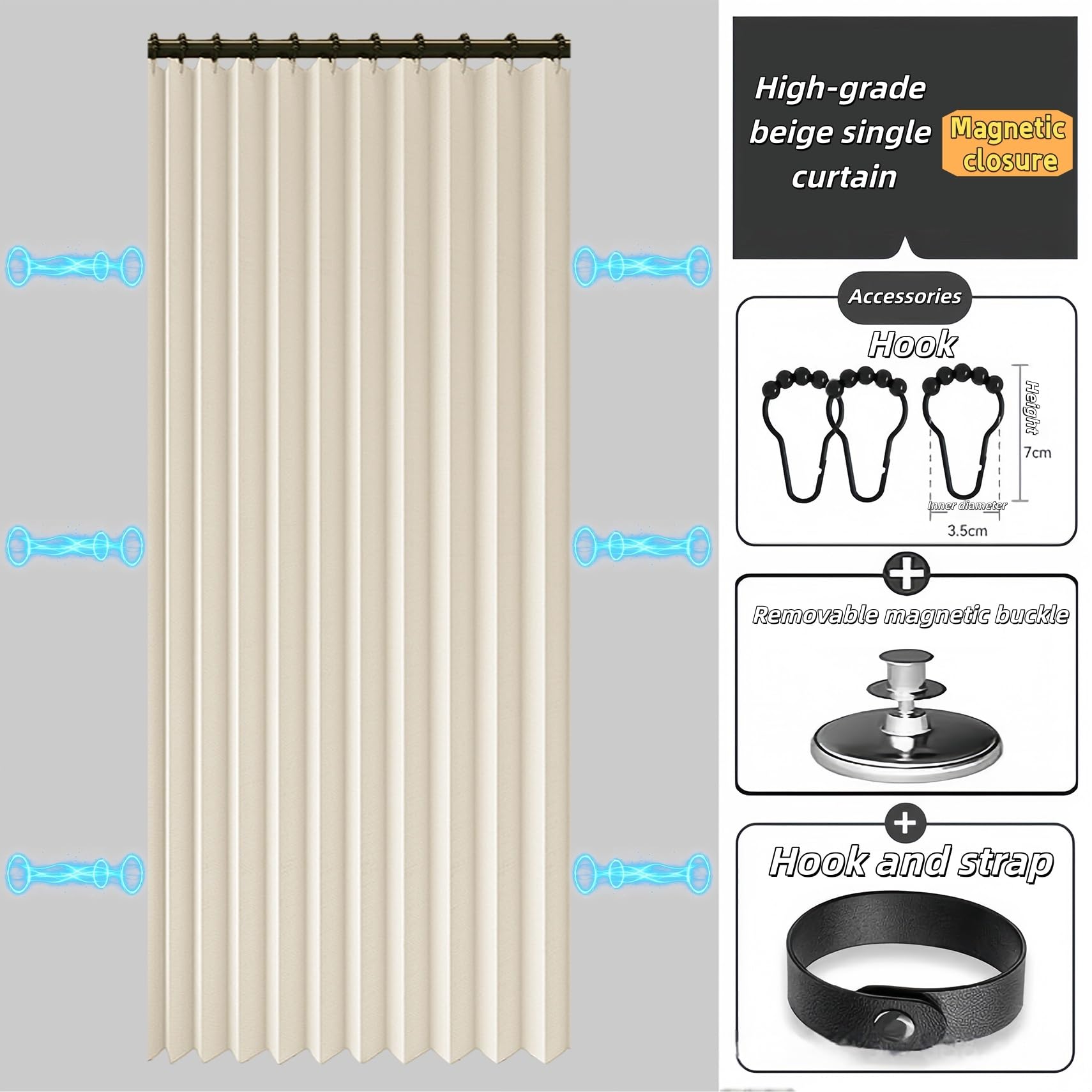 Rideau Accordéon Porte 230 x 220 cm Anti Froid et Chaleur, Séparateur de Pièce Pliable, Design Accordéon Rideaux Occultants pour Salon Chambre Maison et Cuisine, Beige