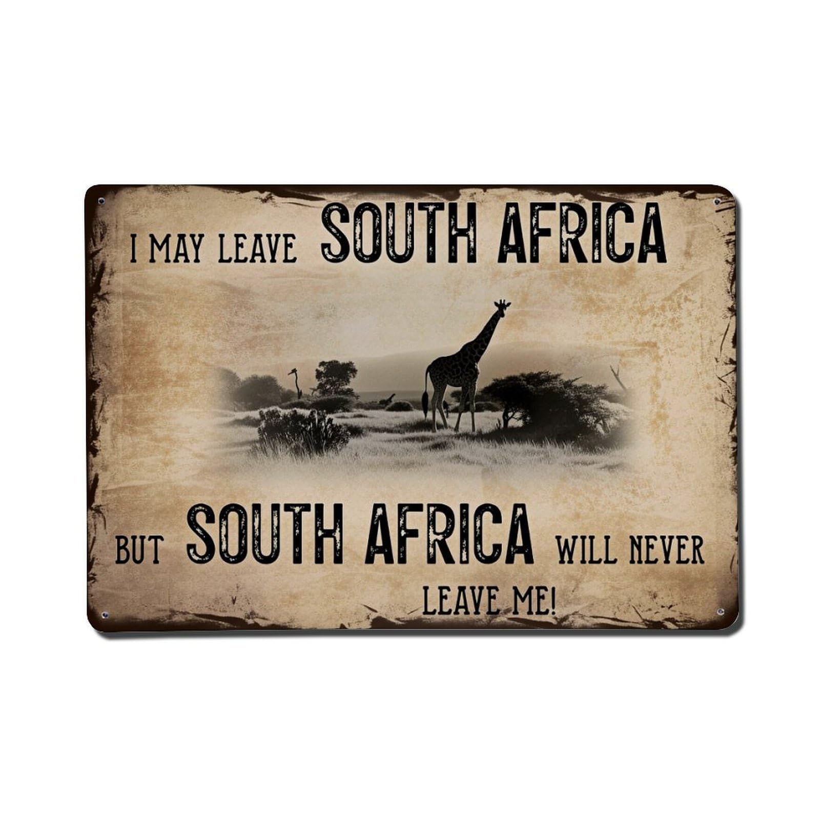 South Africa Giraffe Landscape Vintage Print Tin Sign Vintage Metal Poster, Home Bar Garage Man Cave Cafe Indoor & Outdoor Wall Decoration 8x12Inches