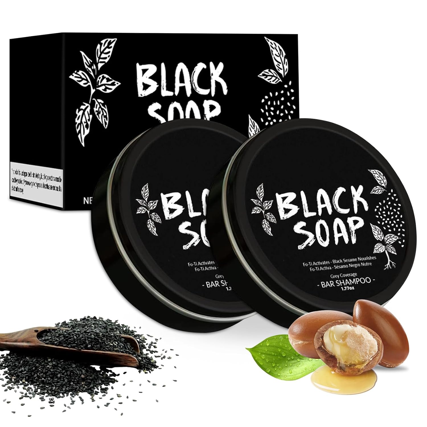 tardiy 2PC Black Soap for Gray Hair, Grey Hair Reverse Bar Shampoo, Improve Uneven Hair Colour, Deep Clean & Moisturizing the Scalp