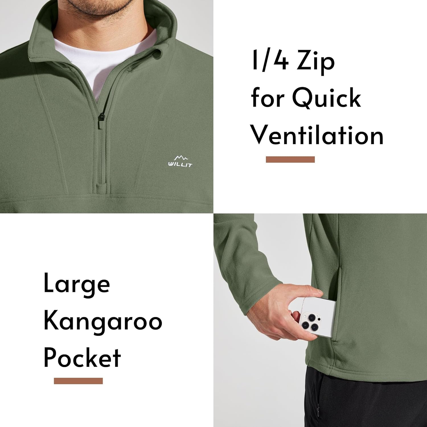 Willit Men's Winter Shirts Fleece Pullover with Pocket Quarter Zip Cold Weather Golf Hiking Casual Warm Shirts Long Sleeve - Image 2