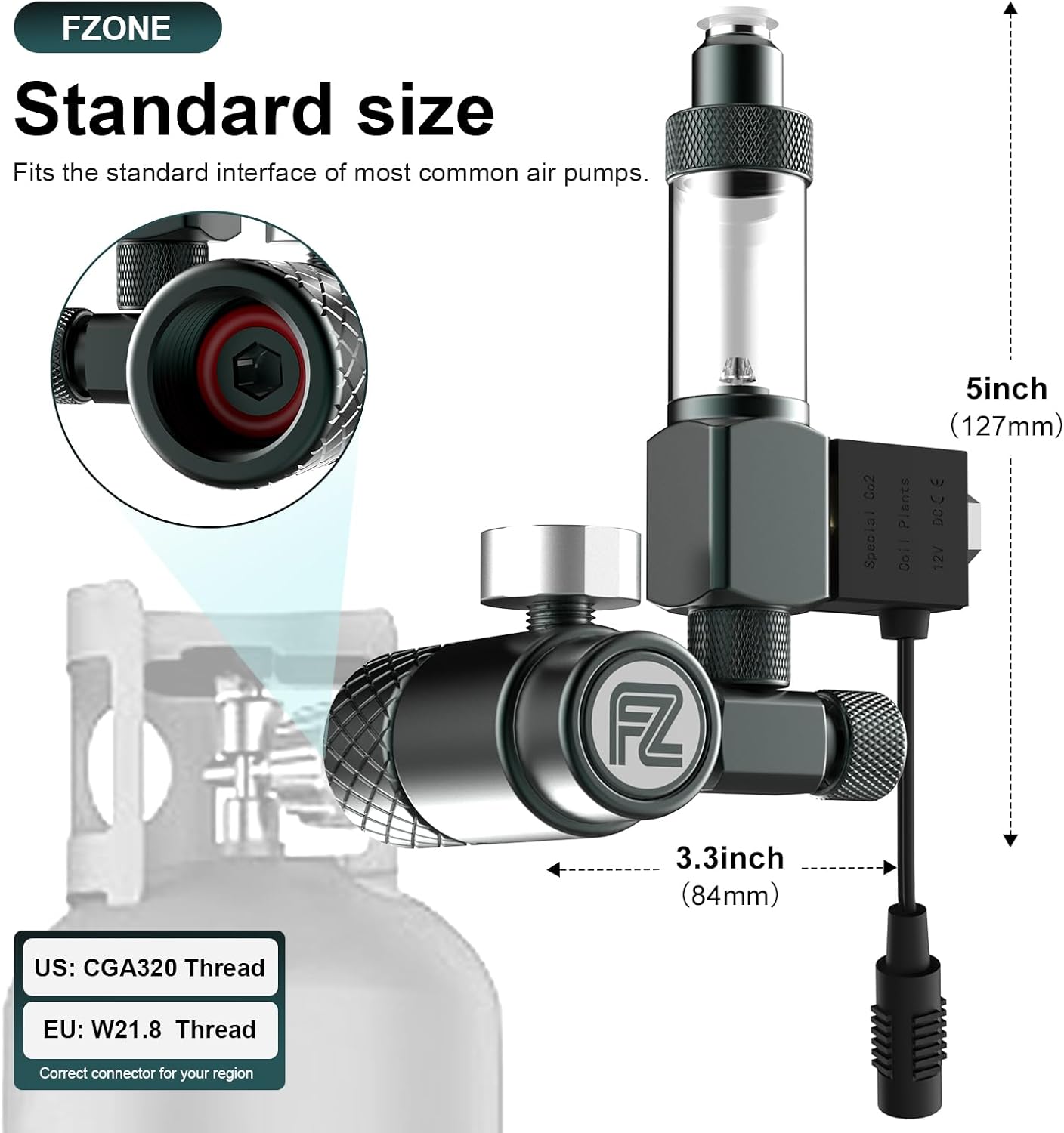 FZONE Aquarium CO₂ Regulator, Aquarium CO₂ System Mini Kit with Diffuser, Upgraded DC Solenoid and Bubble Counter Check Valve, for Establishing CO₂ System in Aquatic Plant Tank