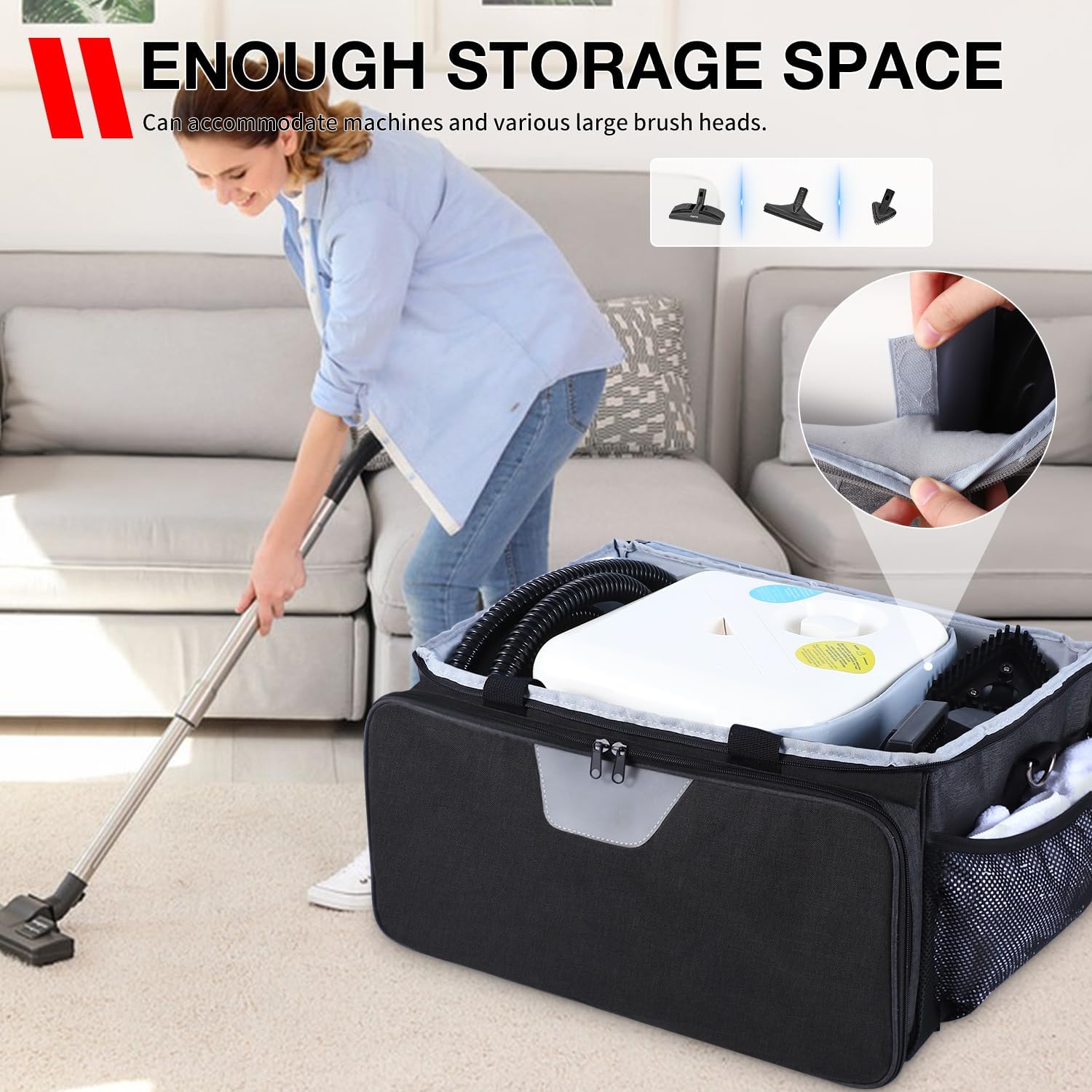 Carry Bag Compatible with Dupray Neat Steam Cleaner, Dupray Neat Steamer for Floors Storage Organizer Adjustable Steam Cleaner Storage Bag with Extra Pockets, Black