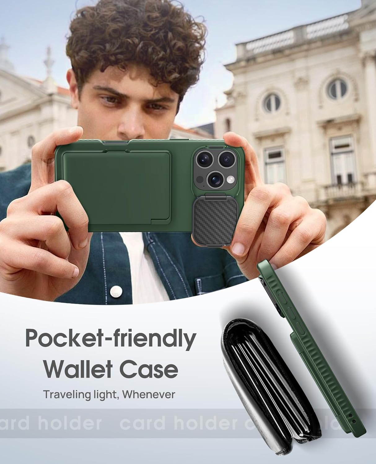 BXYJY for iPhone 16 Pro Max Wallet Case, Built-in Credit Card Holder (4-5 Cards), Military Grade Protection, Camera Cover Stand, Rugged Heavy Duty Men Protective Phone Case for iPhone 16Pro Max, Green