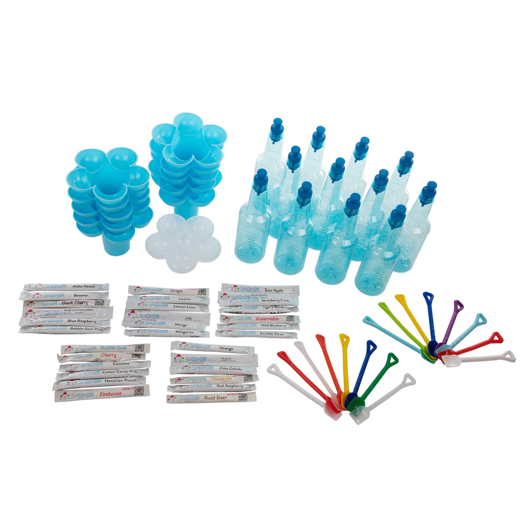 SNOWIE Daisy Cup Powder Kit | 10X Daisy Cups, 1 Topper, 21 Original Powders, 12 Souvenir Bottles, 12 Flip Top Pour Spouts, 2x Shovels