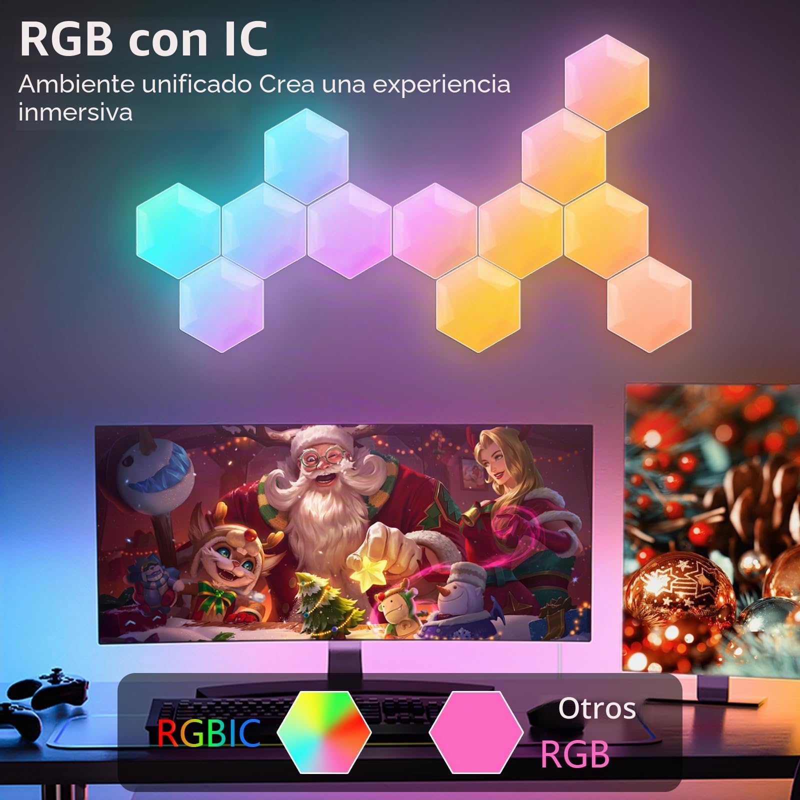 Panel LED para juegos hexagonal, 10 unidades, luz de pared inteligente LED con RGB-IC, sincronización de música, control de aplicaciones, iluminación de pared para sala y configuración de juegos